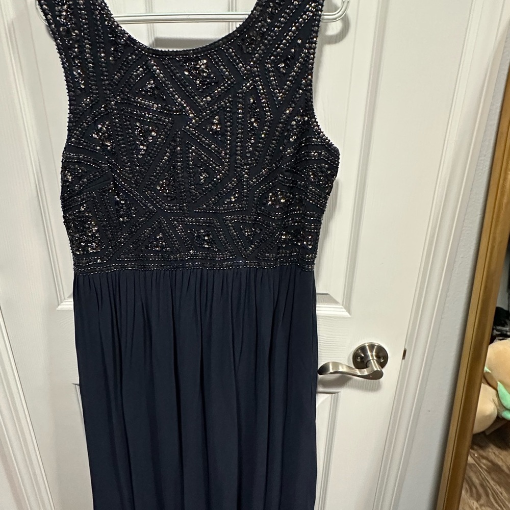 Adrianna Papell Navy Beaded Prom Dress